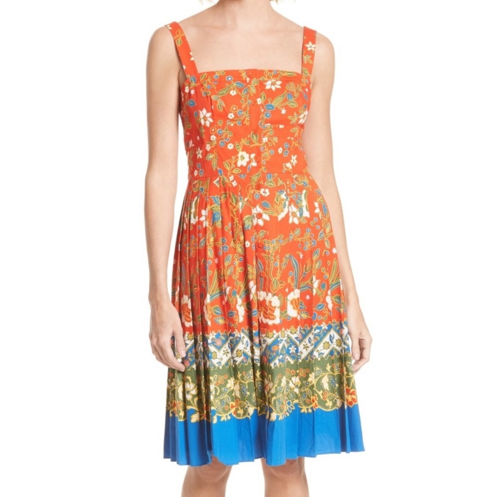 Tory Burch Orange Floral Pleated Fernanda Dress Clemson Syracuse